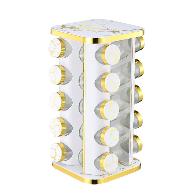 Acero inoxidable cocina condimento estante cuadrado borde dorado mármol condimento giratorio estante al por mayor práctico