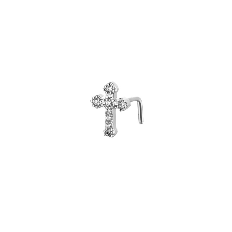 Piercing naso a croce in rame con zircone incastonato_voghion.com