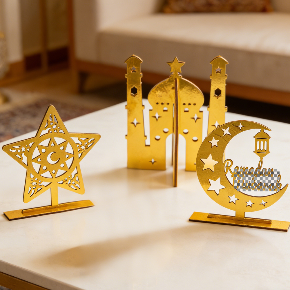 中东阿拉伯节日桌面木质摆件节日派对装饰品月牙星星城堡装扮摆饰