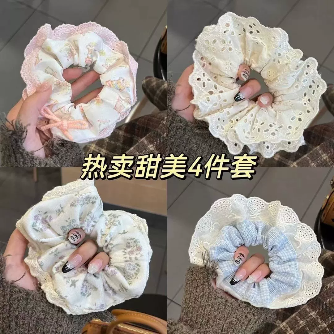 Хайп стиль Xiaohongshu однотонная кружевная лента для волос с широким ободом для женщин, новый стиль 2025, завязка с цветами, высококлассные аксессуары для волос