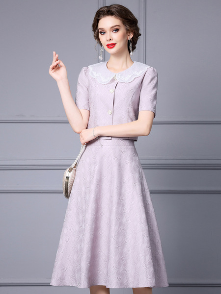 Zhili Purple Celebrity Style Set Skirt Relief Jacquard Top+High Waist Half Skirt Two Piece Set 2024 Summer