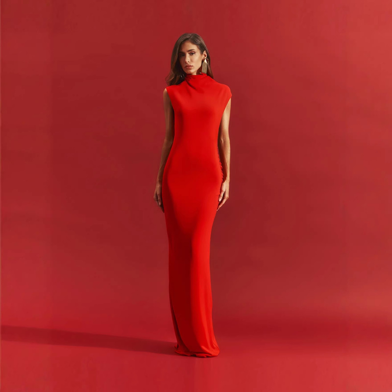 In Stock | High-Neck Sleeveless Gown, Slim-Fit Long Dress for Wedding Receptions, Annual Meetings, and Ceremony Hosting, Niche High-End Luxury.