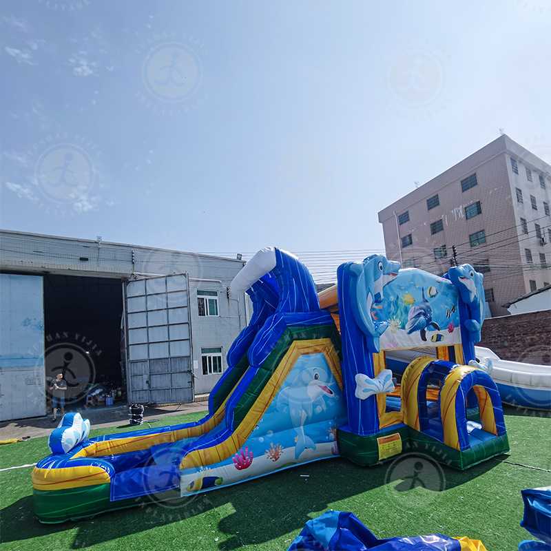 Tobogán inflable grande para exteriores, parque infantil con trampolín, piscina y combinación de entretenimiento