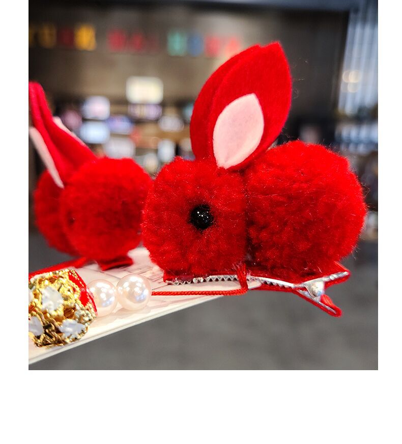 Plush three-dimensional rabbit tassel hair clip