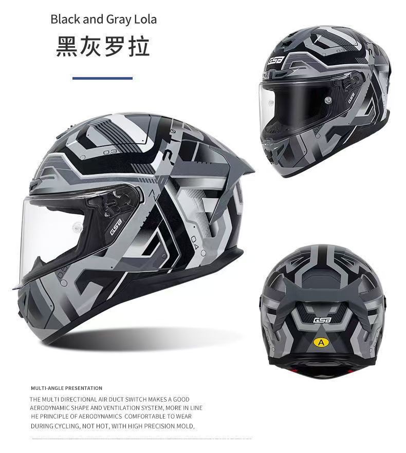 Gsb-S361-Motorcycle Full-Face Helmet, Imitation Racing Helmet Shape, Breathable and Ventilated Lining, Suitable for All Seasons, with Reserved Earphone and Eye Slots
