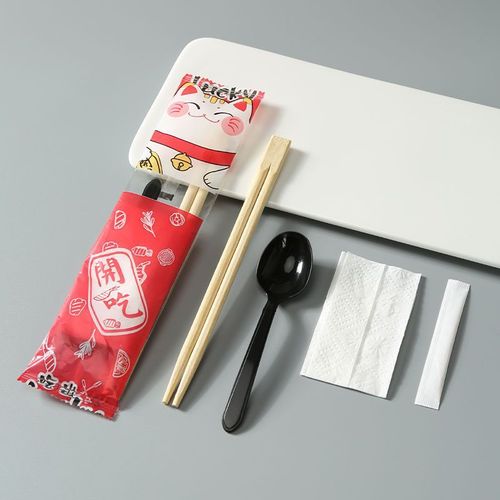 Independent packaging disposable chopsticks set of four, four-in-one complete set of dining package takeout chopstick bamboo chopsticks