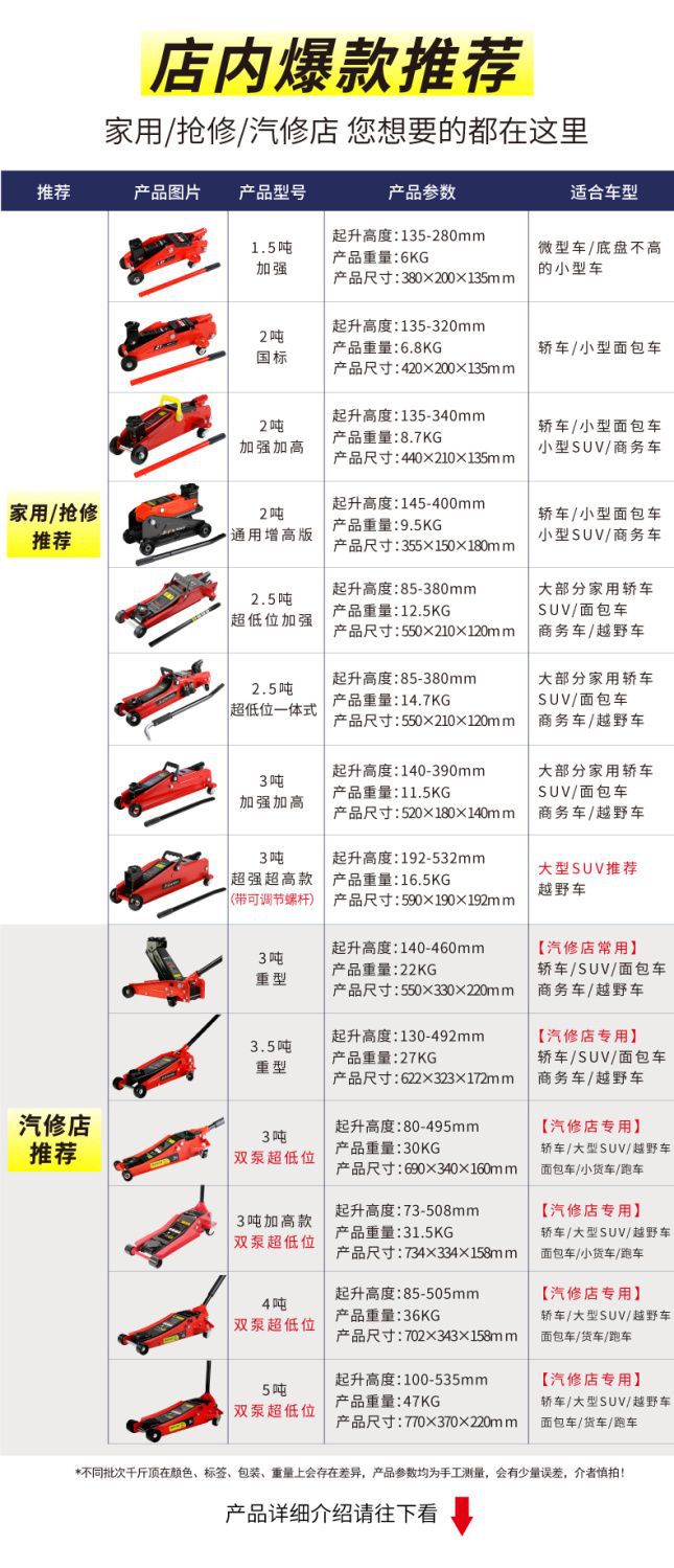 2-Ton 3-Ton Horizontal Hydraulic 0kg Ton Car Hydraulic Jack for Sedans, Suvs, and Vans Tire Changing Tool