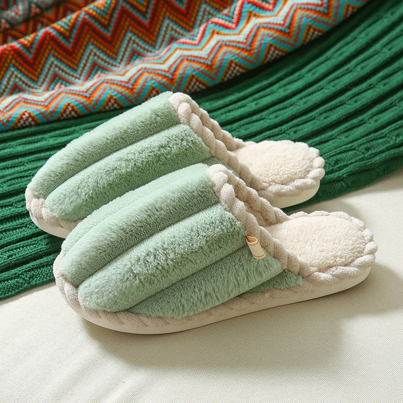 Zapatillas masculinas de otoño y invierno interior antideslizante suave de peluche caliente pareja zapatillas de algodón mujer pareja color caramelo