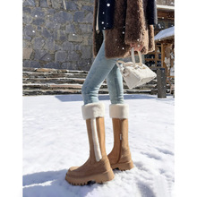 复古圆头厚底加绒保暖高筒雪地靴女2025冬季新款长筒靴女鞋毛毛鞋