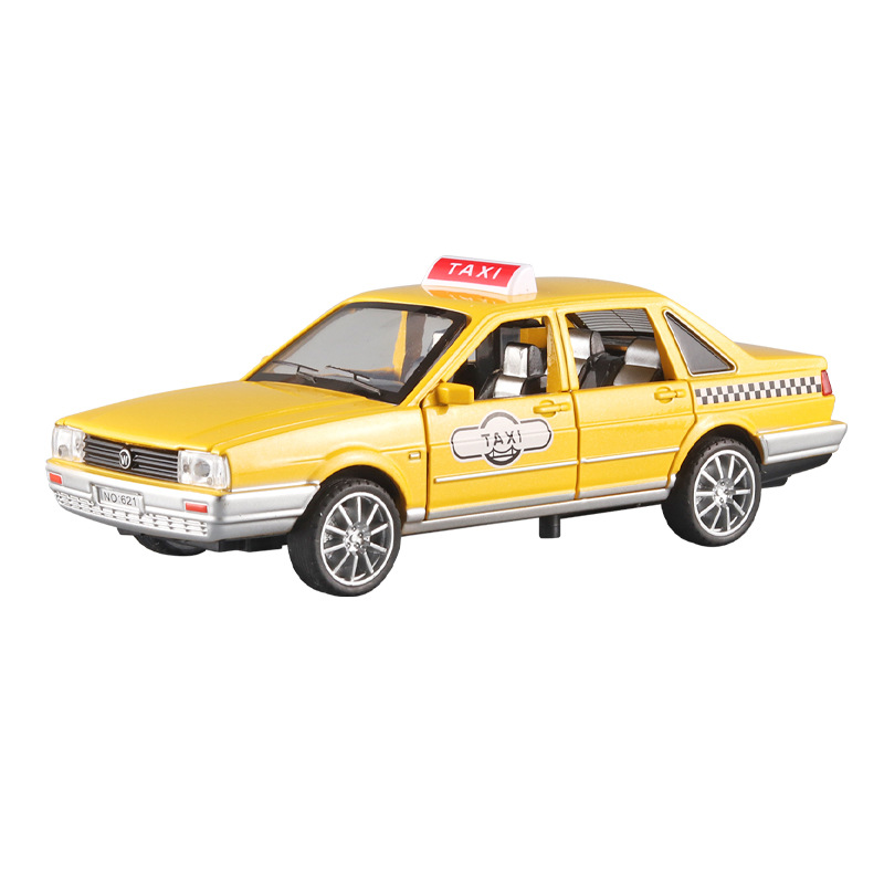 1:32 Volkswagen Santana Aleación de taxi modelo de música ligera Tire hacia atrás diseño de seis puertas coche de juguete para niños