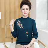 中老年女装秋冬针织衫时尚绣花长袖妈妈装半高领保暖毛衣打底衫女，女装针织衫/毛衣，妃慕昵服饰