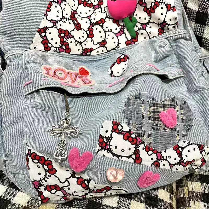 Hello Kitty, оригинальный джинсовый милый рюкзак