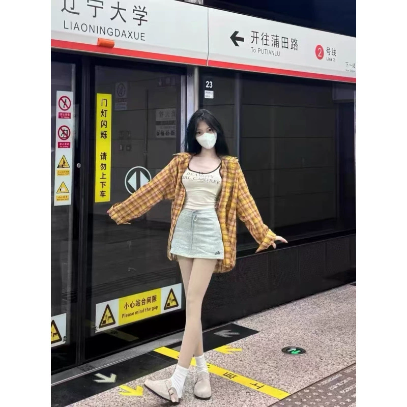 Дофамин ретро chic желтая клетчатая рубашка