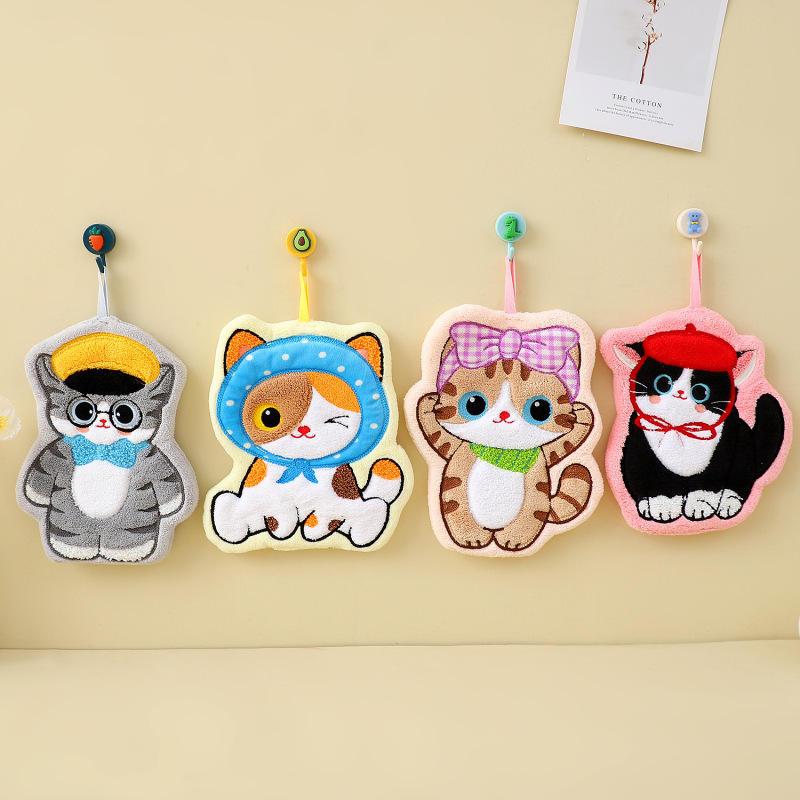 New cute cat soft absorbent cute towel can be hung thick kitchen toilet cloth towel