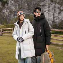 OOTD户外情侣羽绒服男女冬季中长款过膝盖连帽外套男士白鸭绒男装