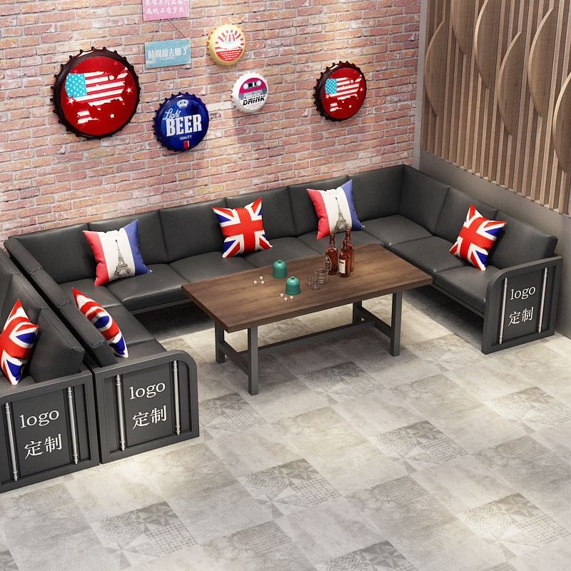Industrial Style Bar, Lounge Bar, Booth Sofa, Barbecue Restaurant, Cafe, Dining Bar, Container, Iron Art Pub, Table and Chair Set