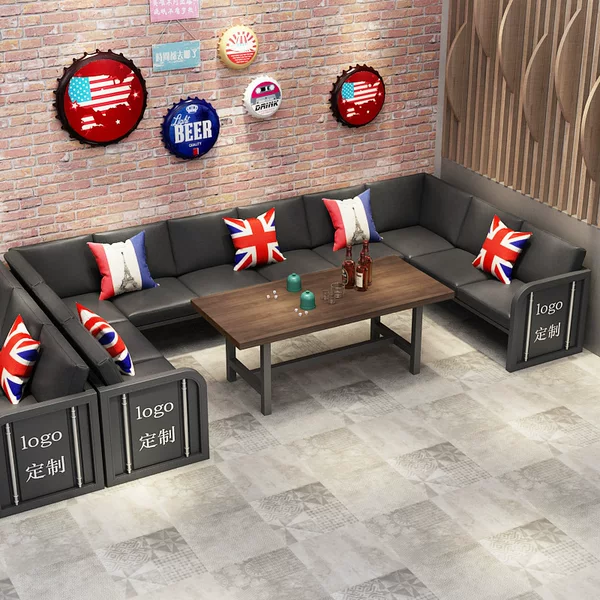 Industrial Style Bar, Lounge Bar, Booth Sofa, Barbecue Restaurant, Cafe, Dining Bar, Container, Iron Art Pub, Table and Chair Set