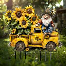 跨境向日葵花车和老人花园桩户外草坪盆栽装饰地插花盆点缀美化道