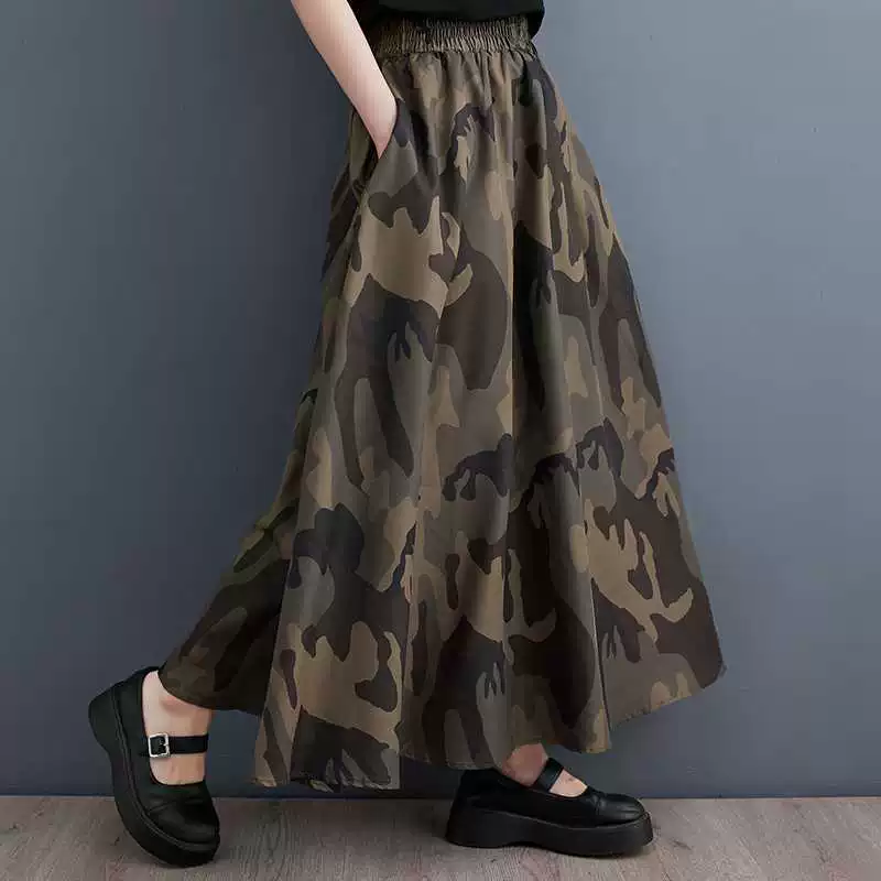 Summer clothing, camouflage skirt, Korean style, plus size, fitted