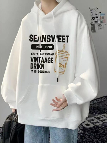 Men's Autumn Hooded Sweatshirt, Men's Winter Fleece Lined Thick American Style Trendy Loose Casual Jacket Men's Fashion Trend