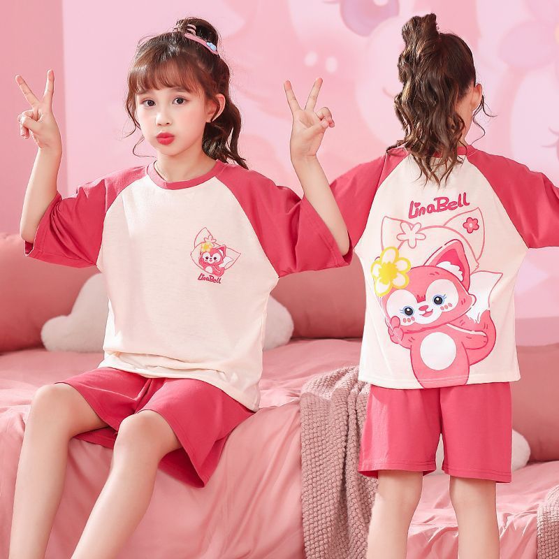 Verano niñas pijamas algodón peinado fino traje de manga corta niños niñas estilo occidental grande lindo homewear