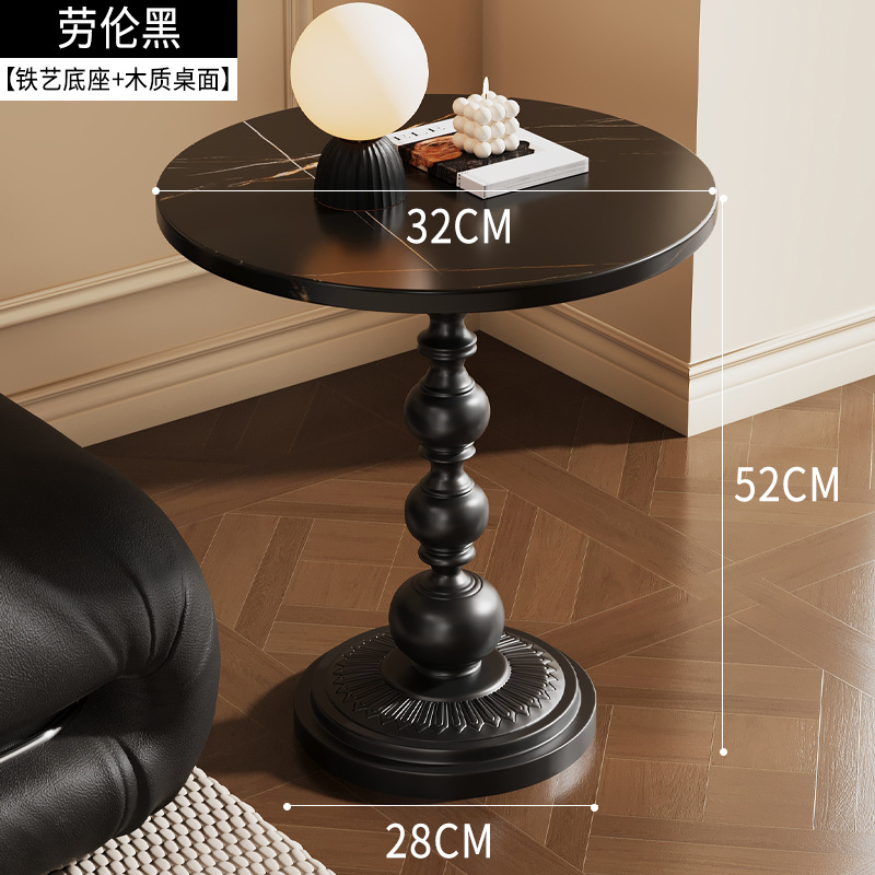 로렌 블랙 [철제 베이스 + 원목 데스크탑] [직경 32 높이 52] - 스몰 사이즈