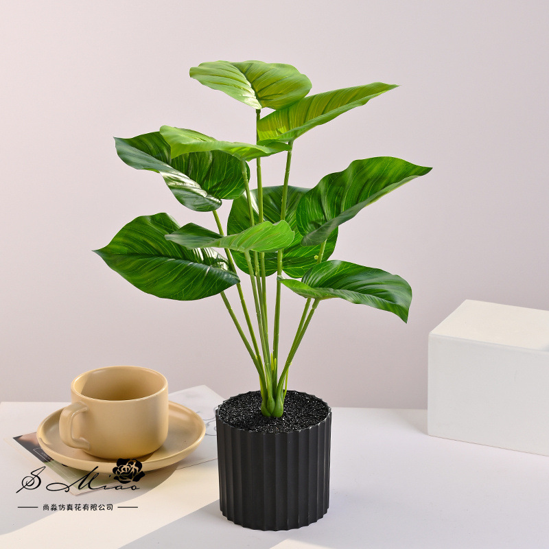 Plantas verdes de 9 hojas, plantas en macetas de simulación, flores artificiales, decoración de estudio fotográfico para el hogar creativo, plantas verdes artificiales, bonsai de simulación image 3