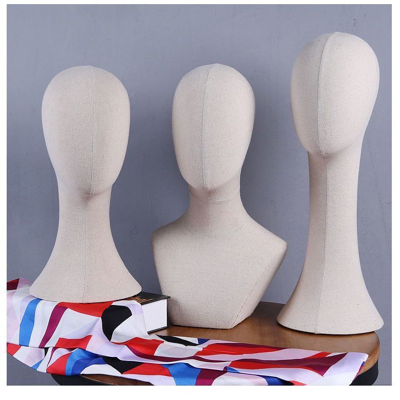 Soporte de cabeza de maniquí forrado en tela, soporte para sombreros, soporte para modelos, para bufandas, para peinar pelucas, cabeza de práctica para fijar prendas, cabeza de maniquí para enseñanza, cabeza de maniquí de exhibición. image 3