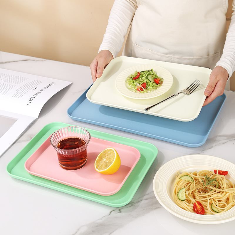 跨境长方形盘子小麦秸秆蛋糕托盘家用塑料餐厅水果盘上菜托盘茶盘|undefined