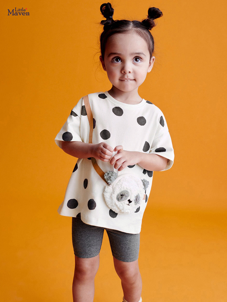 Little Maven procesamiento personalizado europeo y americano lindo conjunto de niñas de verano de manga corta pegatinas bordadas set de niñas
