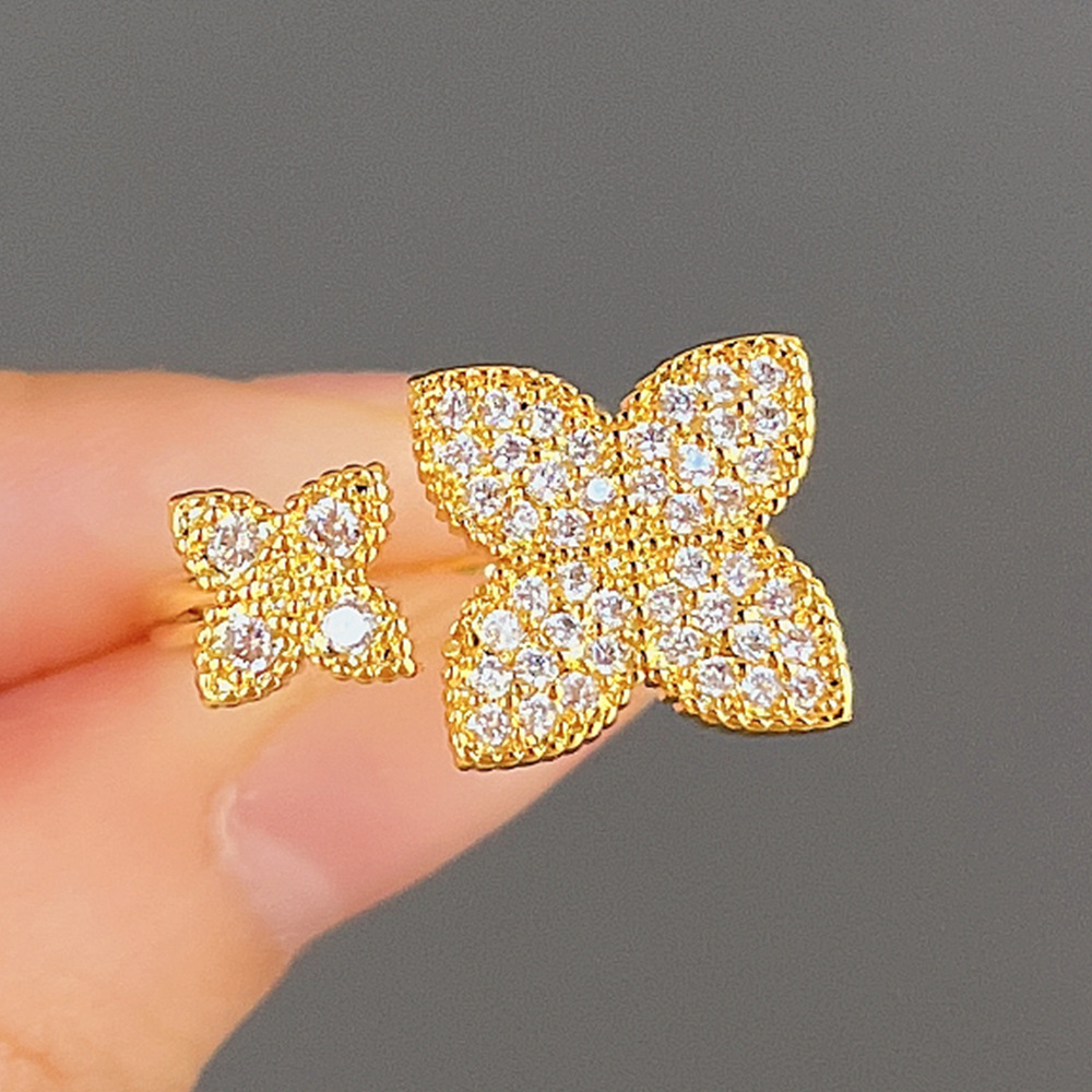 Cao Shi's Vierblättriger Blumenring, Damenmode, Öffnung, verstellbarer Zeigefingerring, Hochzeit, Party, Damenring_voghion.com