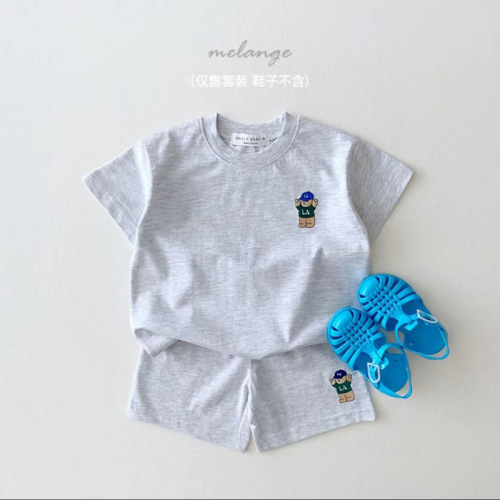 Korean style ins infant and toddler printed T-shirt + shorts two-piece set summer fashion boys and girls baby cotton bear short-sleeved suit 
