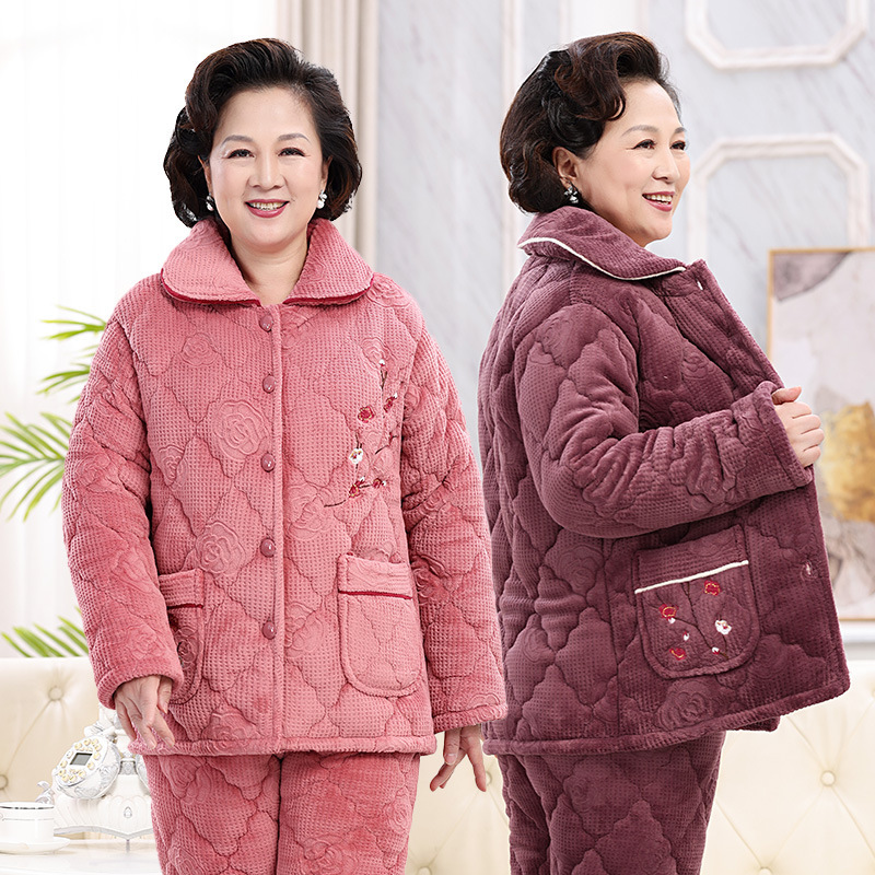 新款冬季中老年棉衣加厚睡衣套装保暖牛奶绒奶奶服居家睡衣女冬