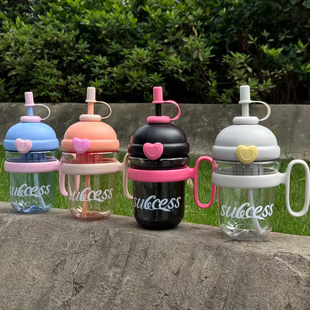 Yue Shimei nuevo arco iris taza de plástico taza de paja taza de agua taza de aprendizaje taza de bebida 730ml taza de boca ancha taza de dibujos animados taza de agua creativa