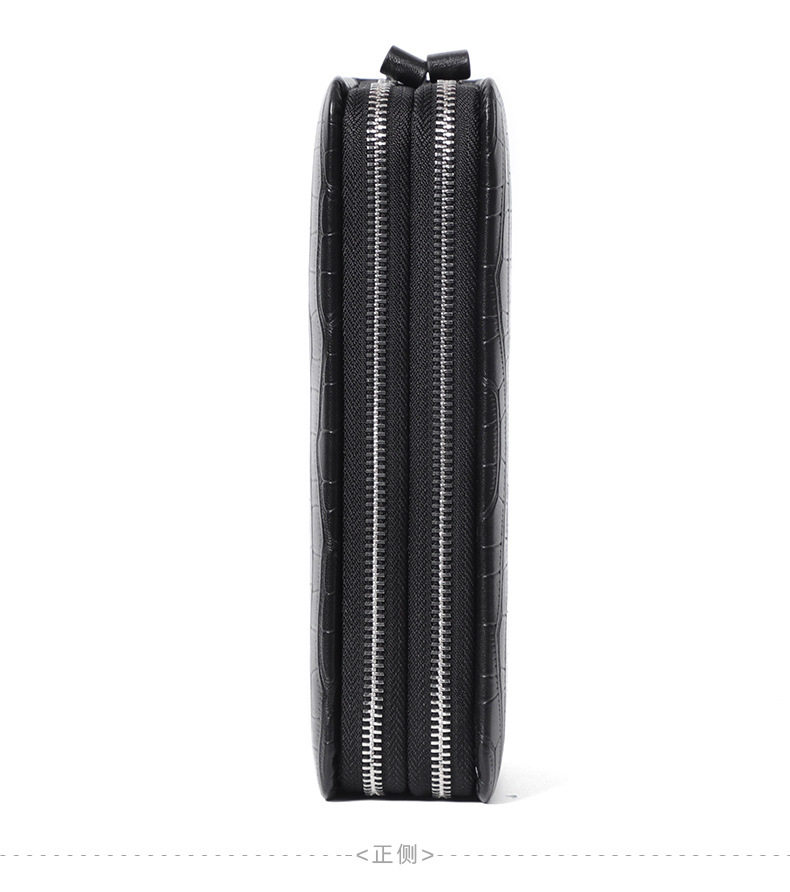 Ví nam dài vân cá sấu da bò thật khóa kéo đôi nhiều ngăn đựng thẻ 21×4,5×11 cm — Màu đen vân cá sấu cỡ nhỏ, Màu đen vân cá sấu cỡ trung chi tiết 20