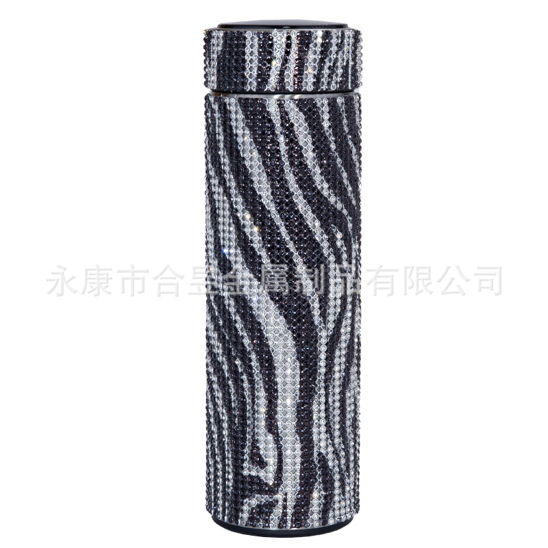 Transfronterizo dedicado completo diamante taza de agua Internet celebridad rhinestone aislamiento térmico pantalla LED de temperatura de alto valor de color olla de aislamiento térmico