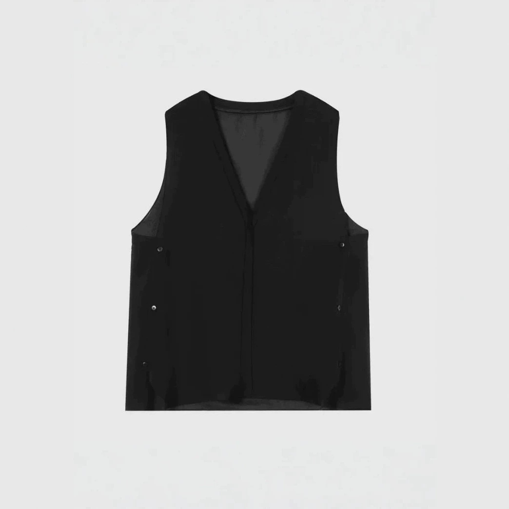 Solid color new summer simple and stylish loose slimming versatile sleeveless mesh vest casual black lightweight vest