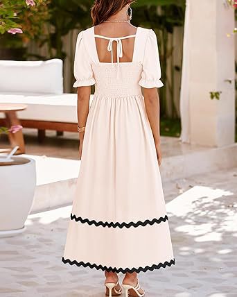 Frau Normales Kleid Einfacher Stil Quadratischer Hals Kurzarm Einfarbig Midi-Kleid Täglich display picture 2