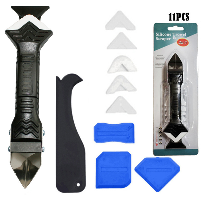 跨境11件填填缝工具吸塑3合1金属刮板塑料刮刀接头密封窗户厨房