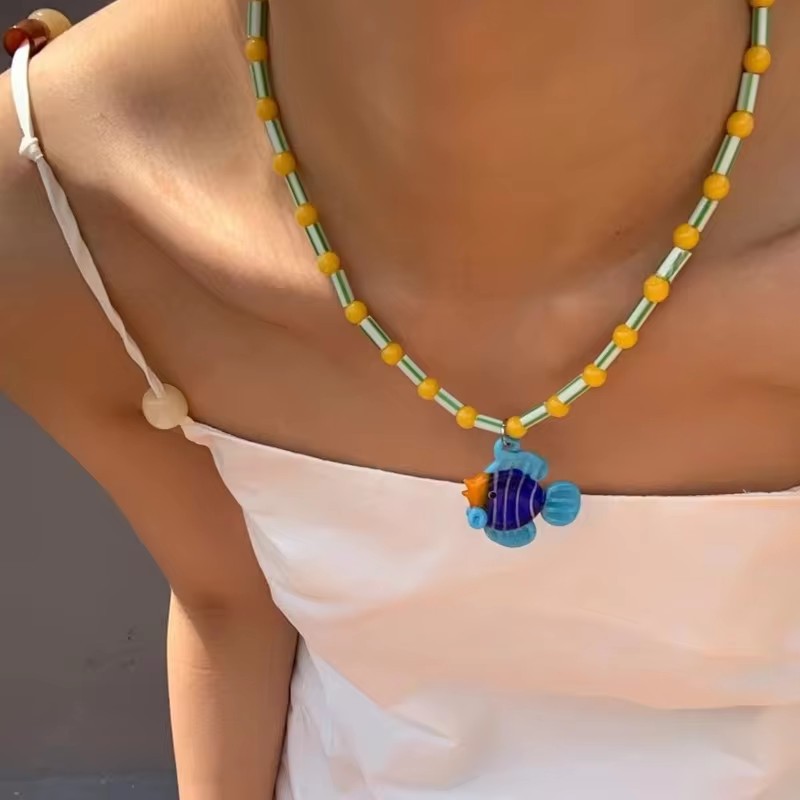 20g Weight Resin Pendant Material Pendant Necklace Classification Resin Chain Material Beaded Chain Chain Type 1 Piece Quantity Party, Street Occasion Resin Material Fish Pattern All Seasons Season Women's Gender Cartoon Style, Cute Style Cartoon Style Cute Fish Resin Beaded Chain Beaded Necklaces Wholesale 2