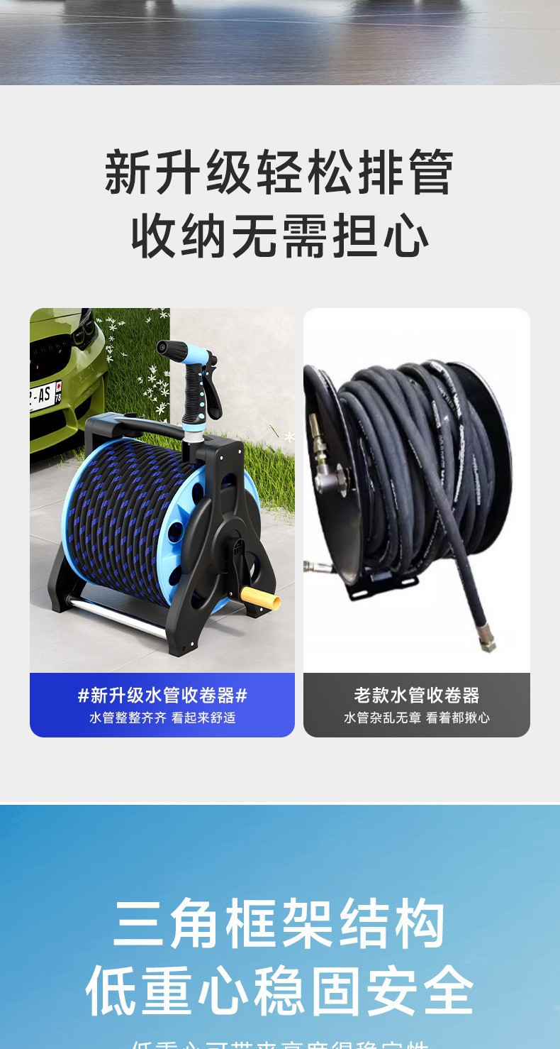 Car wash high-pressure water gun hose set for garden cleaning and watering flowers, multifunctional powerful spray gun with automatic storage