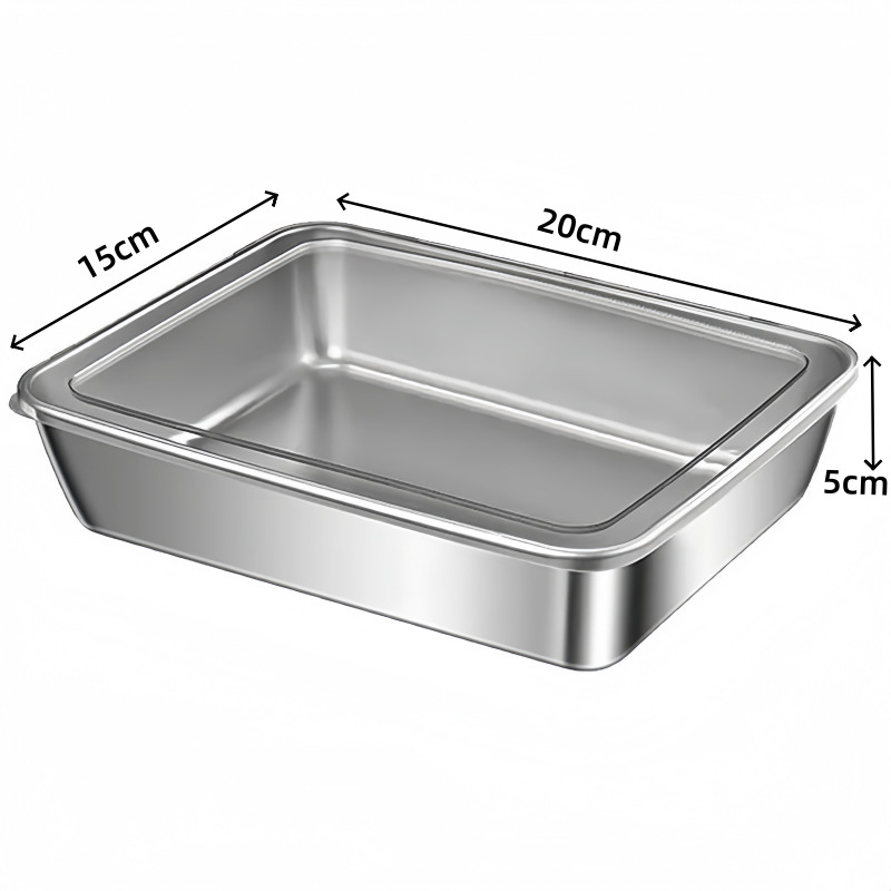 Caja de almacenamiento de alimentos de acero inoxidable, apta para congelar, con tapa, de calidad alimentaria, de grado comercial, adecuada para picnics, loncheras y uso en refrigeradores.