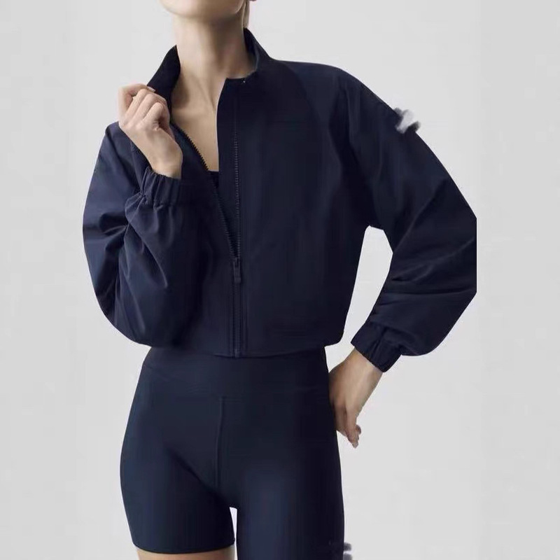 Cross-border double-layer breathable mesh yoga jacket with exposed navel for outdoor leisure and fitness for women Cross-border double-layer breathable mesh yoga jacket with exposed navel for outdoor leisure and fitness for women