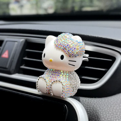 Car Perfume Ornaments Cartoon Cute Kt Air Outlet Aromatherapy Clip New Car Deodorizing Air Conditioning Mouth Decorative Supplies for Women (Car ornaments) - colorful-white-clothes-kitten-vent