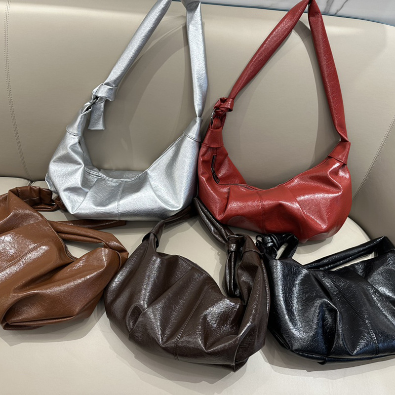 Jogo Vintage Pleated Dumpling Bag Large Capacity Moon Bag Knot Shoulder Strap Shoulder Crossbody Bag PU Women's Bag Jogo Vintage Pleated Dumpling Bag Large Capacity Moon Bag Knot Shoulder Strap Shoulder Crossbody Bag PU Women's Bag