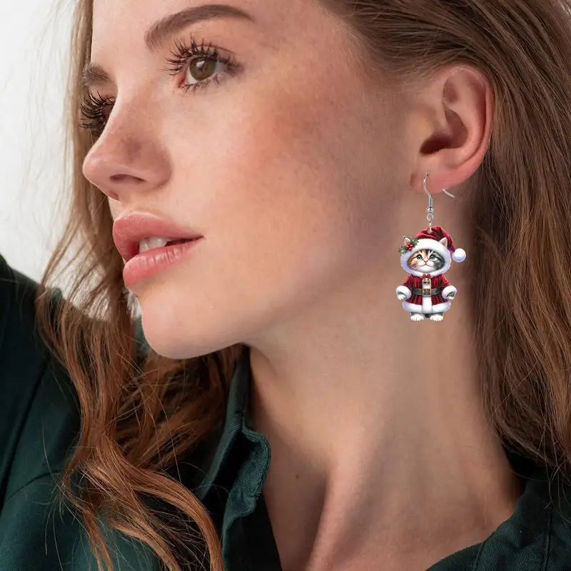 Christmas Festival 1 Pair Cute Retro Cat Arylic Unisex Drop Earrings Earrings