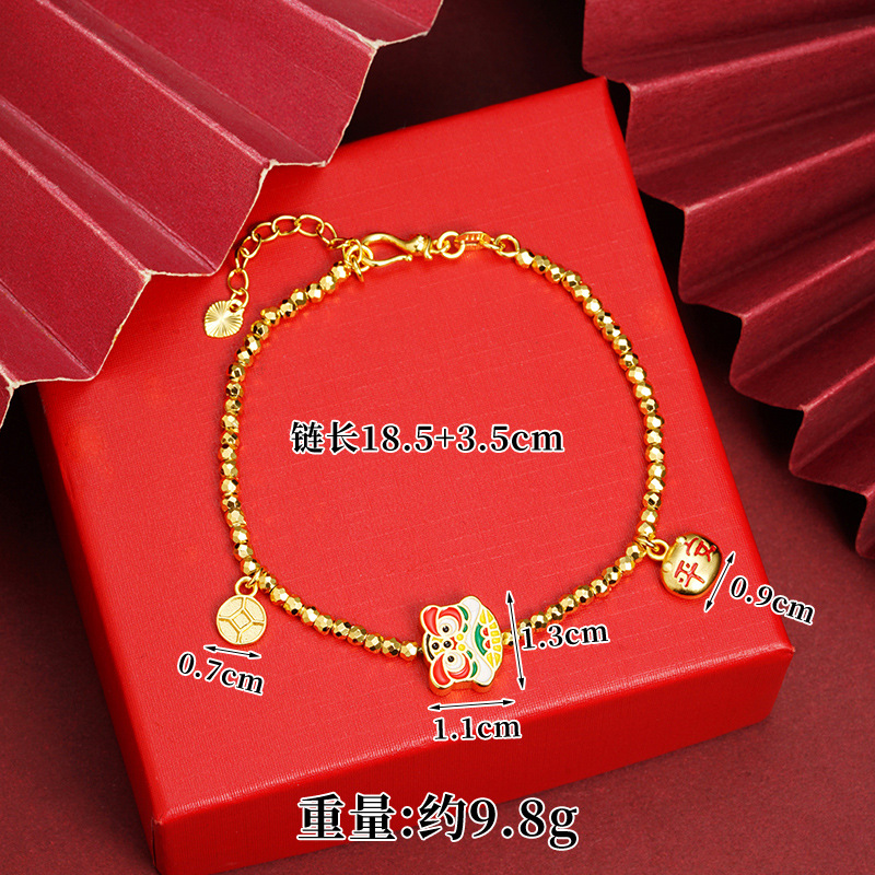 Pulsera de oro de arena de método antiguo de marea nacional Bestia retro auspicioso Ruyi Fu brazalete para mujer durante mucho tiempo sin desvanecerse joyería al por mayor