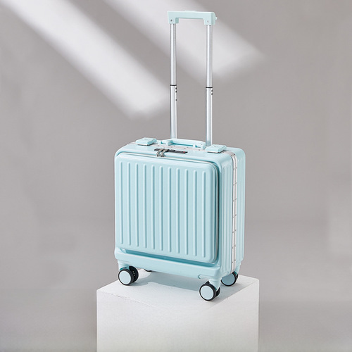Aluminum Frame Front Opening Female Luggage, Dropshipping 18-inch Roller Travel Suitcase, Swivel Wheels, Carry-on Suitcase, Durable