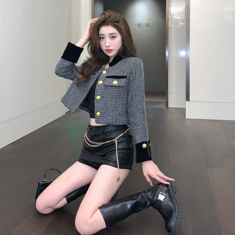 Chanel Style Red Long-sleeved Coat Women's Spring French Tweed Short Socialite Style Cardigan Top