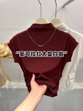 秋新款半高领短袖t恤女显瘦打底衫内搭项链针织紧身上衣